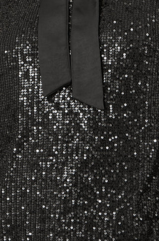 Yumi Black Sequin Pussy Bow Top Yumi