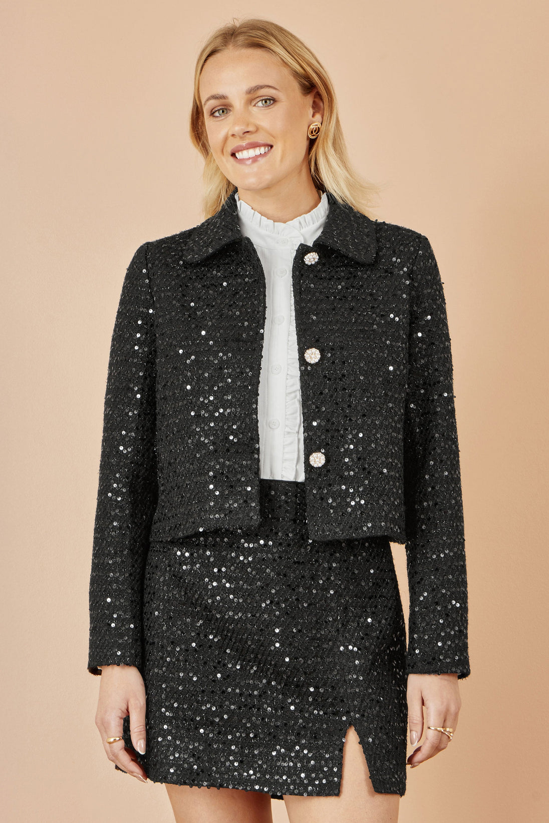 Yumi Black Boucle Sequin Mini Skirt Yumi