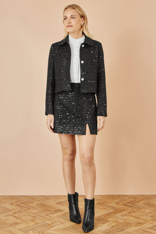 Yumi Black Boucle Sequin Mini Skirt Yumi
