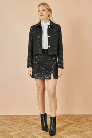 Yumi Black Boucle Sequin Jacket With Pearl Buttons Yumi