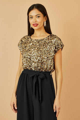 Gold Sequin Top Stretch Jumpsuit Yumi
