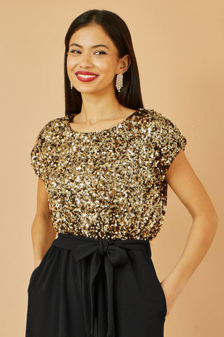 Gold Sequin Top Stretch Jumpsuit Yumi