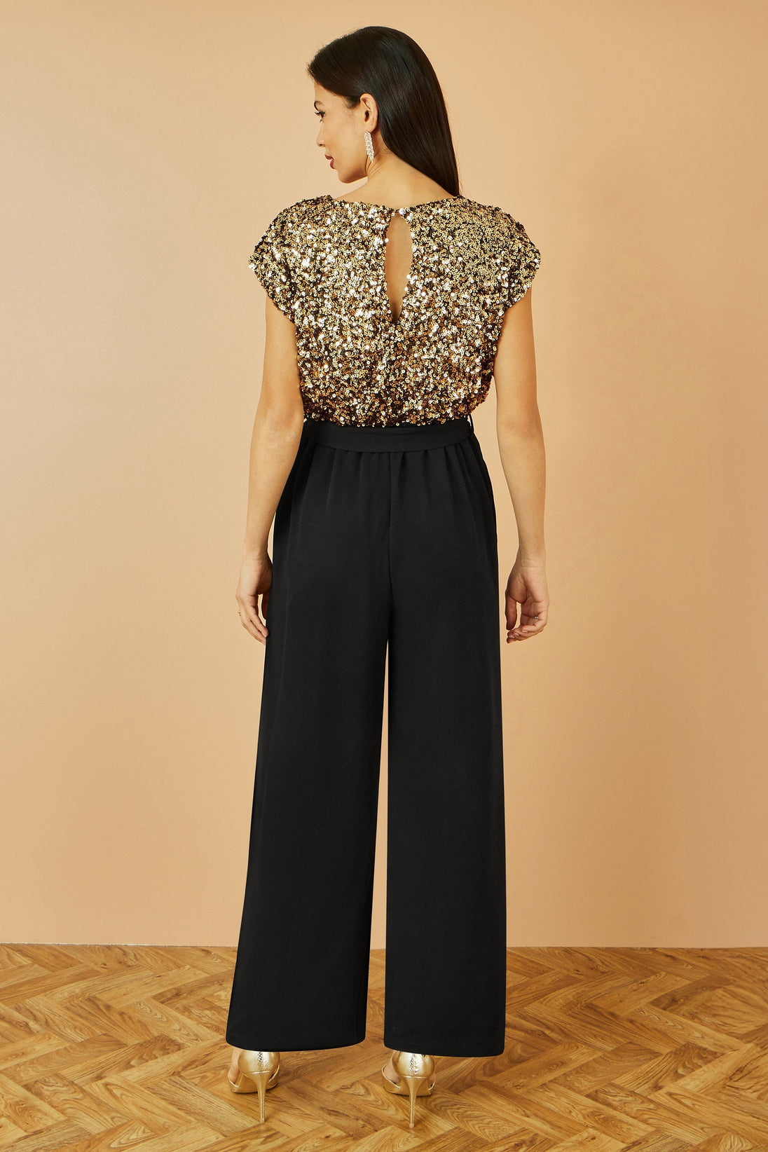 Gold Sequin Top Stretch Jumpsuit Yumi