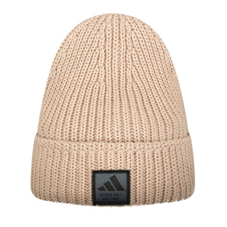 Adidas Novel Golf Beanie light pink knit performance hat with black logo patch