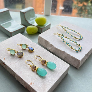 Charis Double Gemstone Earrings Pariba Onyx & Labradorite Azuni London