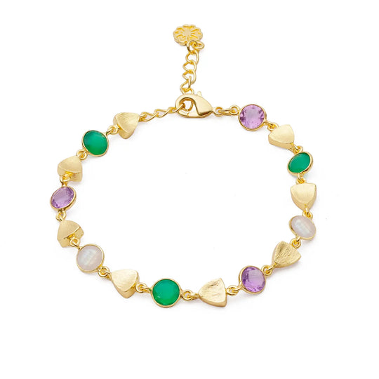 Sara Mixed Gemstone Bracelet | Azuni London 22K Gold | Green Onyx Amethyst Moonstone Azuni London