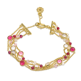 Hydra Multi-Strand Gold Chain and Gemstone Bracelet  Moonstone, Rose Quartz, Pink Jade & Pink Tourmaline Azuni London