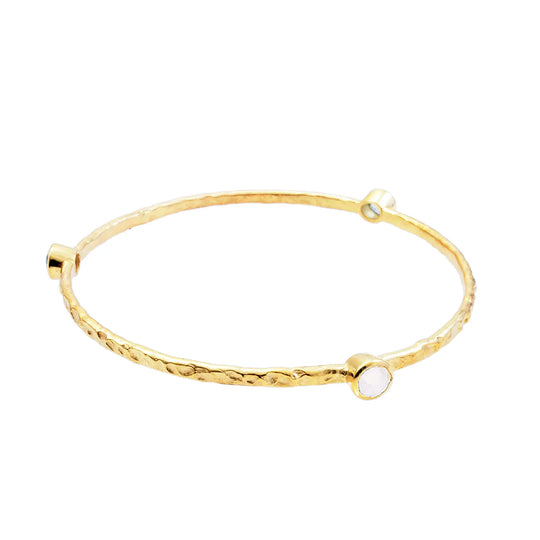 Thalia Three Stone Stacking Bangle | Azuni London 22K Gold | Rainbow Moonstone Azuni London