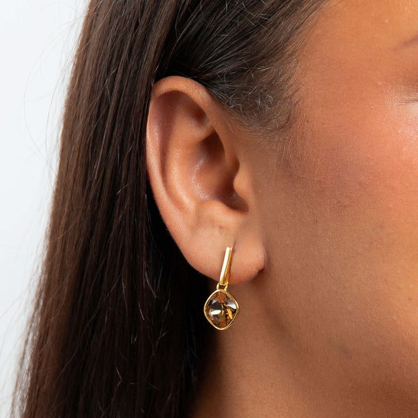 Beginnings Sterling Silver Smoked Topaz crystal Blue Earrings E6479Y Acotis Jewellery