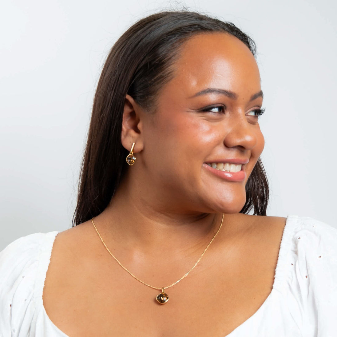 Beginnings Sterling Silver Smoked Topaz crystal Blue Pendant P5450Y Acotis Jewellery