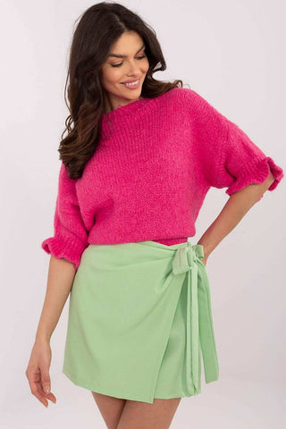 Elegant high-waist skirt pants with wide legs and tie detail.