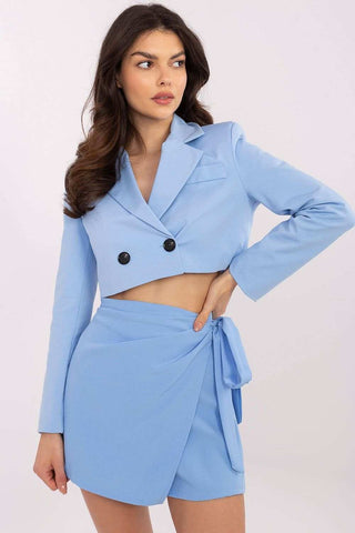 Skirt pants model 208510 with elegant high waist and wide legs in blue.