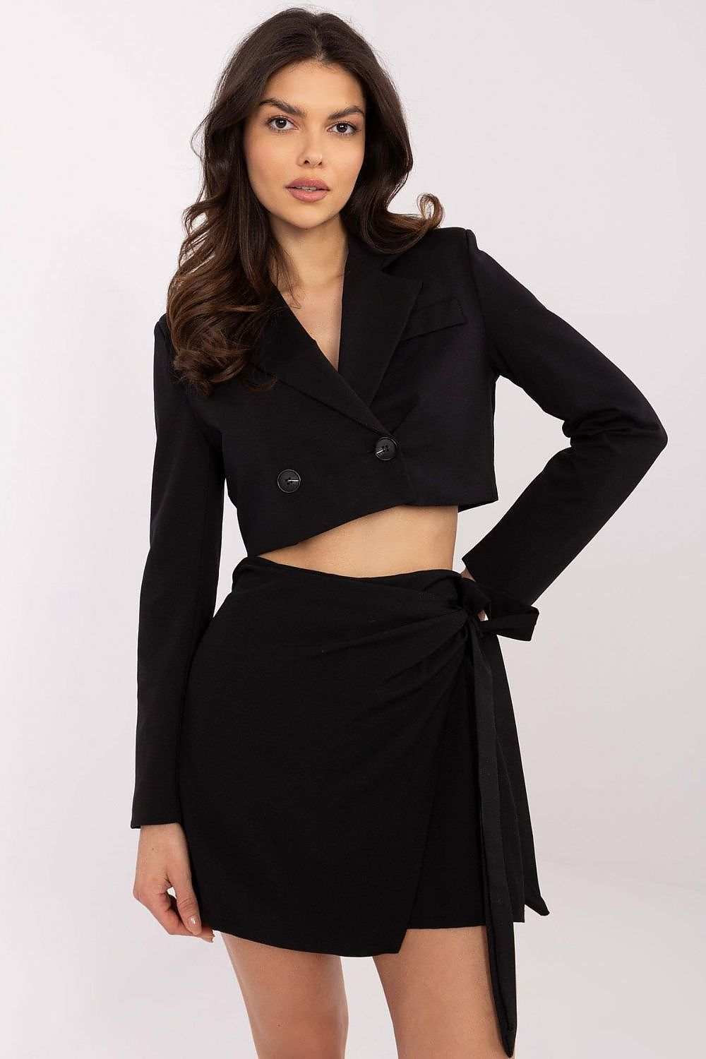 Skirt pants model 208510 Italy Moda with elegant cut, high waist, wide legs, and tie at waist.