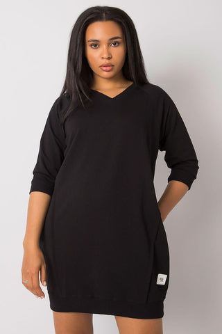 Stylish plus size dress with 3/4 sleeves in black fabric.