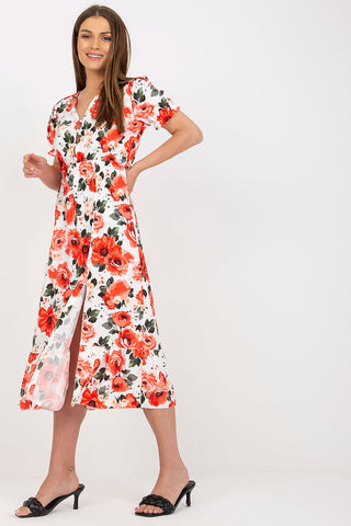 Women's Summer Floral Dress with Short Sleeves and Front Slit