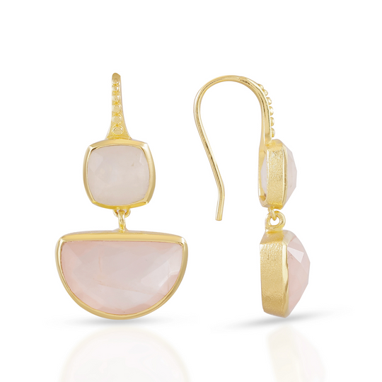 Charis Halfmoon Double Gemstone Earrings Moonstone & Rose Quartz Azuni London