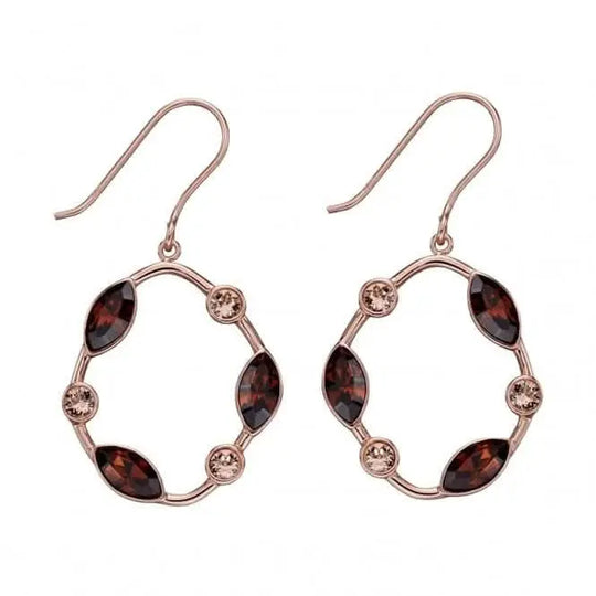 Elements Silver Rose Gold Plated Smoked Topaz Swarovski Earring Acotis Jewellery