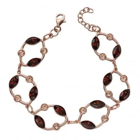Elements Silver Rose Gold Smoked Topaz Peach Swarovski Bracelet Acotis Jewellery
