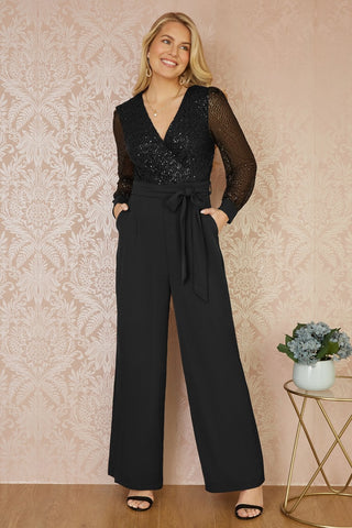 Yumi Black Sequin Jumpsuit With Long Sleeves Yumi