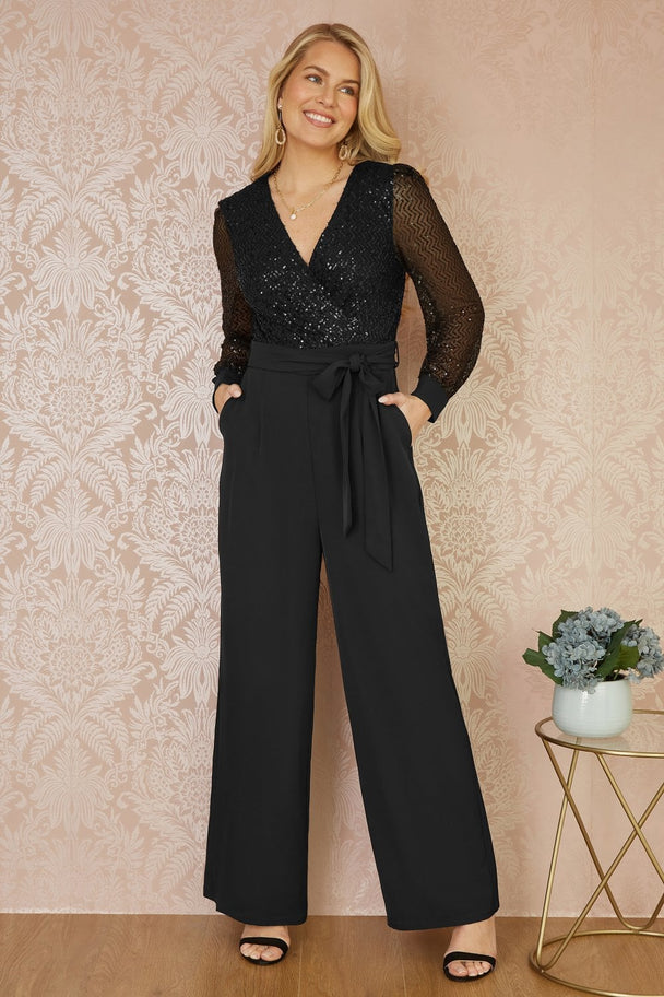 Yumi Black Sequin Jumpsuit With Long Sleeves Yumi