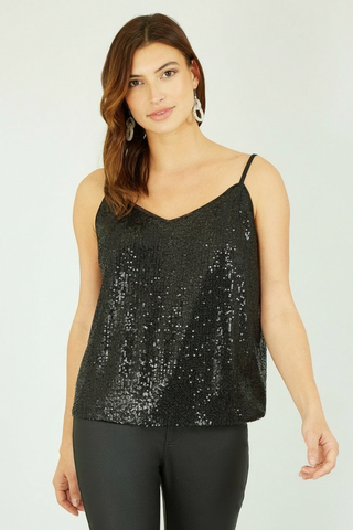 Black Sequin Vest Top Yumi