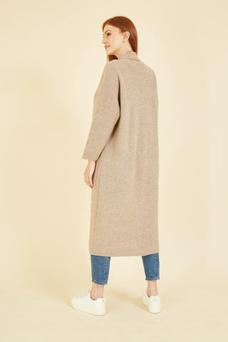 Yumi Oatmeal Knitted Maxi Cardigan With Pockets Yumi
